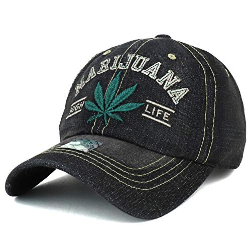 Trendy Apparel Shop Marijuana High Life Leaf Embroidered Unstructured Ball Cap