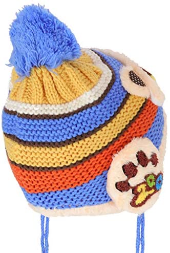 Trendy Apparel Shop Kid's Racoon Animal Fur Trimmed Pom Knit Beanie Hat