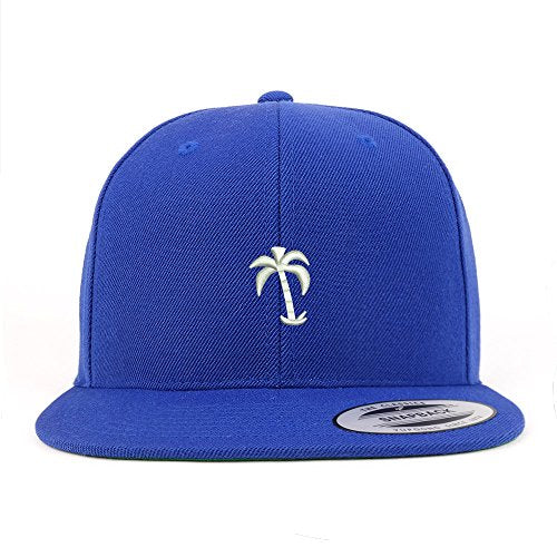 Trendy Apparel Shop Palm Tree Solid White Embroidered Flat Bill Snapback Baseball Cap