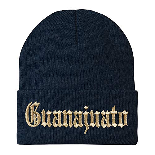 Trendy Apparel Shop Old English Guanajuato Gold Embroidered Acrylic Knit Beanie Cap