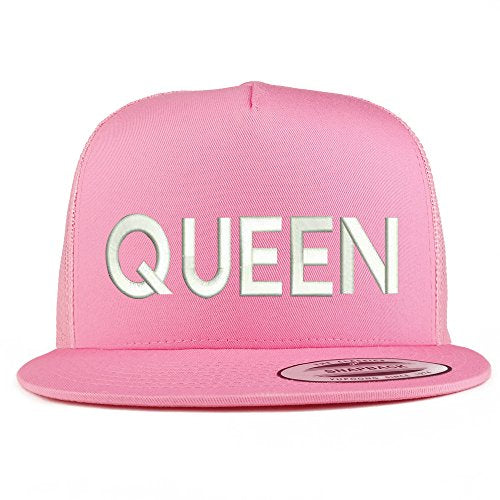 Trendy Apparel Shop Queen Embroidered 5 Panel Flat Bill Trucker Mesh Back Cap