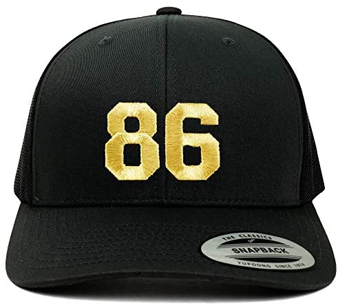 Trendy Apparel Shop Number 86 Gold Thread Embroidered Retro Trucker Mesh Cap
