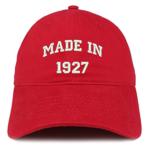 Trendy Apparel Shop Made in 1927 Text Embroidered 94th Birthday Brushed Cotton Cap