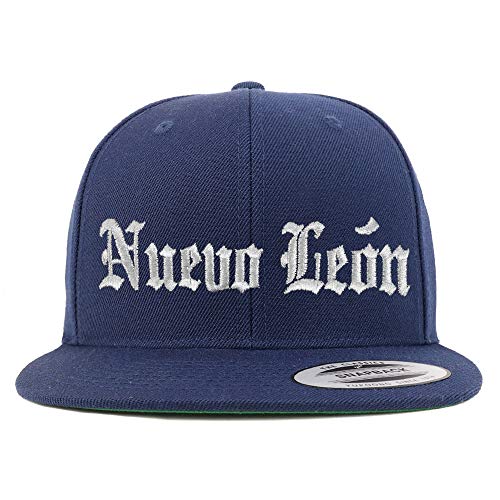 Trendy Apparel Shop Old English Nuevo Leon White Embroidered Flatbill Snapback Baseball Cap