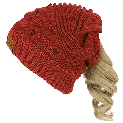 Trendy Apparel Shop 2 in 1 Winter Ponytail Slouchy Beanie Hat and Neck Warmer