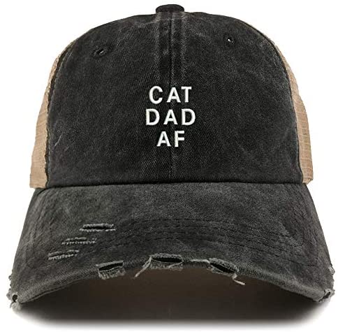Trendy Apparel Shop Cat Dad AF Washed Front Mesh Back Frayed Bill Cap