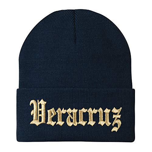 Trendy Apparel Shop Old English Veracruz Gold Embroidered Acrylic Knit Beanie Cap