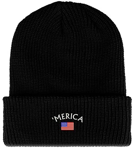 Trendy Apparel Shop Merica Small American Flag Embroidered Ribbed Cuffed Knit Beanie