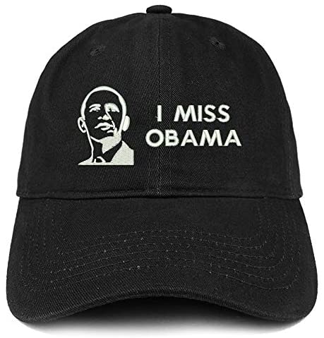 Trendy Apparel Shop I Miss Obama and Portrait Embroidered Brushed Cotton Cap
