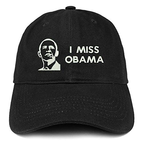 Trendy Apparel Shop I Miss Obama and Portrait Embroidered Brushed Cotton Cap