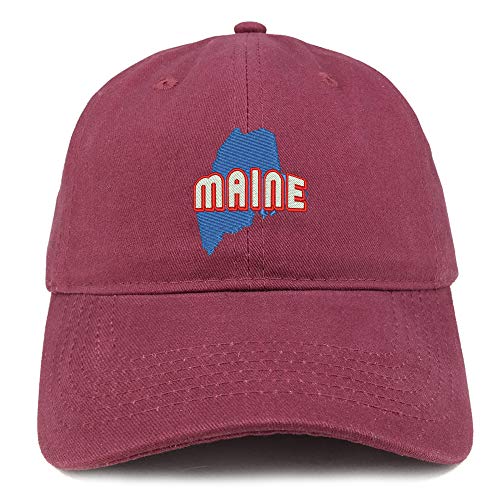 Trendy Apparel Shop Maine Map Embroidered Soft Crown 100% Brushed Cotton Cap