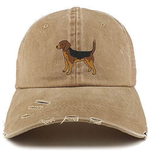Trendy Apparel Shop Beagle Dog Embroidered Frayed Bill Trucker Mesh Back Cap