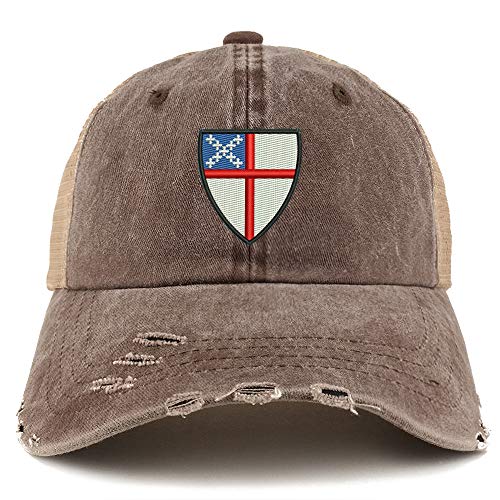 Trendy Apparel Shop Episcopal Shield Pigment Dyed Mesh Back Frayed Bill Cap
