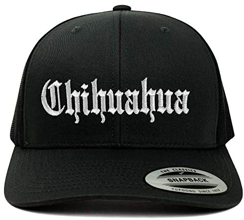 Trendy Apparel Shop Old English Chihuahua White Embroidered Retro Trucker Mesh Cap