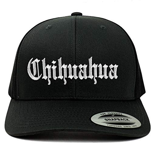 Trendy Apparel Shop Old English Chihuahua White Embroidered Retro Trucker Mesh Cap