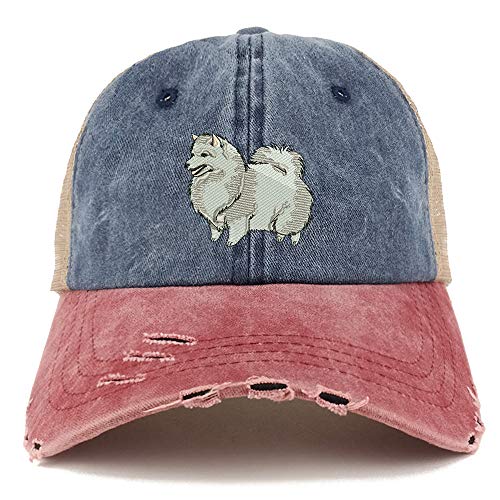 Trendy Apparel Shop Spitz Dog Embroidered Frayed Bill Trucker Mesh Back Cap