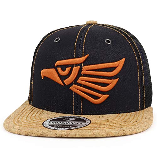 Trendy Apparel Shop Mexico Eagle Embroidered Cork Bill Denim Mesh Snapback Cap