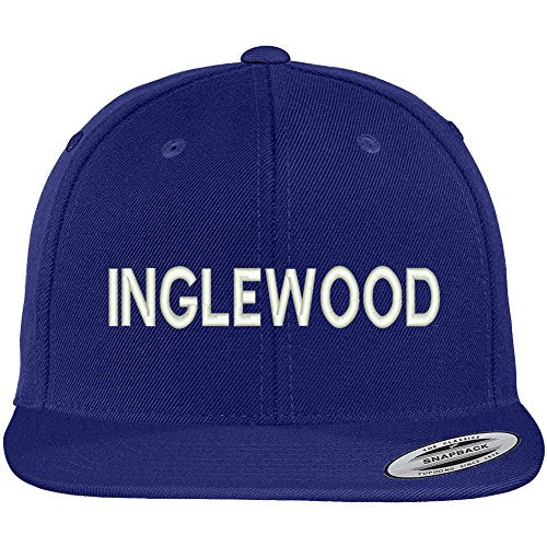Trendy Apparel Shop Inglewood Block Font Embroidered Flat Bill Adjustable Snapback Cap