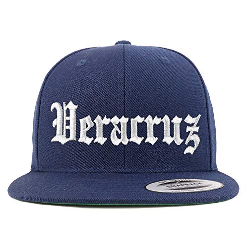 Trendy Apparel Shop Old English Veracruz White Embroidered Flatbill Snapback Baseball Cap