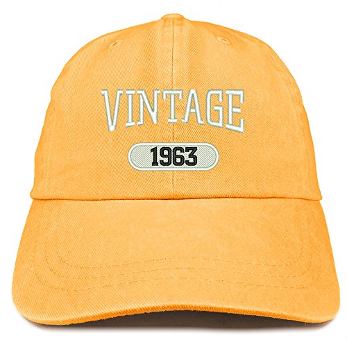 Trendy Apparel Shop Vintage 1963 Embroidered 58th Birthday Soft Crown Washed Cotton Cap