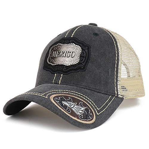 Trendy Apparel Shop Metallic Mexico Emblem Faux Leather Bill Trucker Mesh Cap