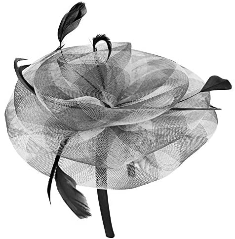Trendy Apparel Shop Checkered Mesh Swirl Flower Feather Fascinator Headpiece