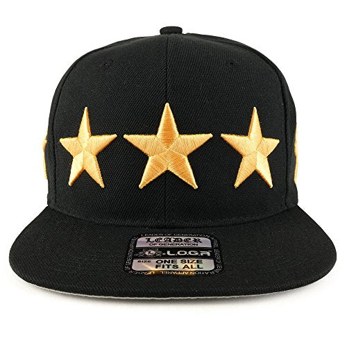Trendy Apparel Shop 3D Stars Embroidered Structured High Profile Flatbill Snapback Cap