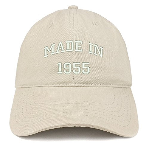 Trendy Apparel Shop Made in 1955 Text Embroidered 66th Birthday Brushed Cotton Cap