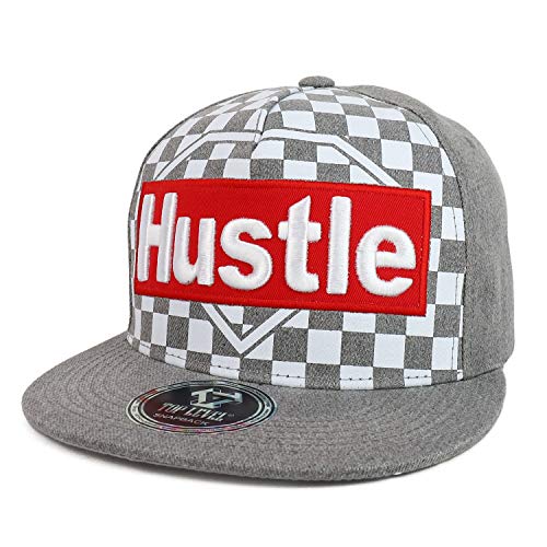 Trendy Apparel Shop Hustle 3D Embroidered Checkered Front Flatbill Snapback Hat