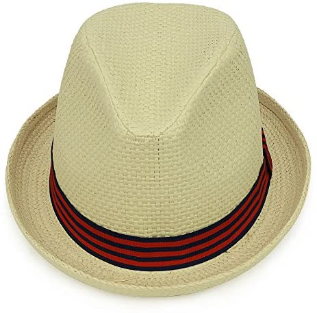 Trendy Apparel Shop Men's Paper Woven Straw Fedora Hat with Two Tone Hat Band