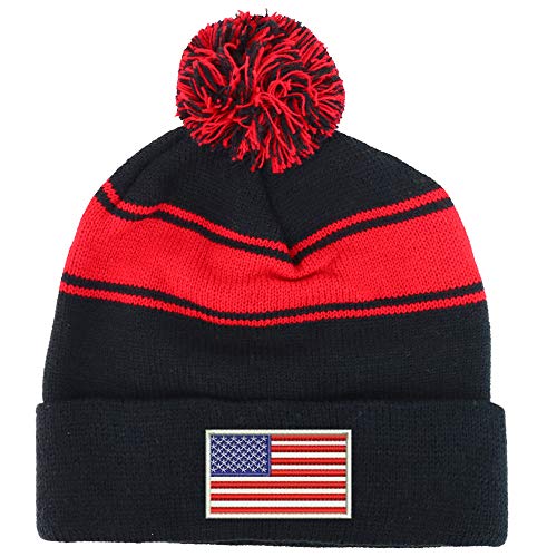Trendy Apparel Shop White American Flag Two Tone Pom Striped Long Beanie Hat