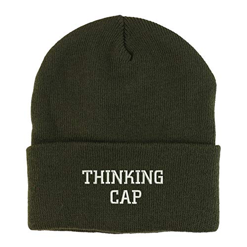 Trendy Apparel Shop Thinking Cap Embroidered Winter Long Cuff Beanie