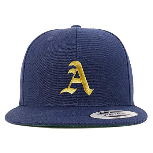 Trendy Apparel Shop Old English 'A' Snapback Cap - Gold Embroidered, Flat Bill, Green Undervisor