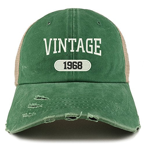 Trendy Apparel Shop Vintage 1968 51st Birthday Embroider Frayed Trucker Mesh Back Cap
