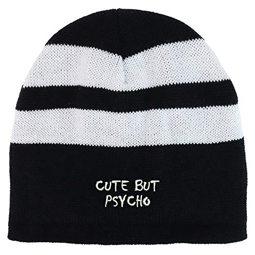 Trendy Apparel Shop Cute But Psycho Small Fleece Lined Striped Short Beanie