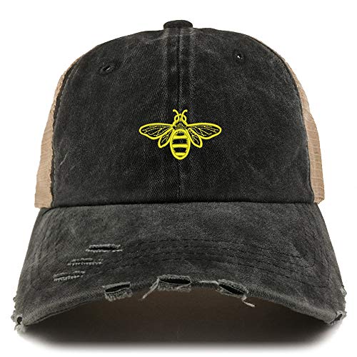 Trendy Apparel Shop Bee Embroidered Pigment Dyed Mesh Back Frayed Bill Cap