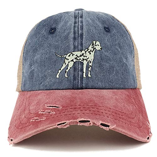 Trendy Apparel Shop Dalmatian Dog Embroidered Frayed Bill Trucker Mesh Back Cap