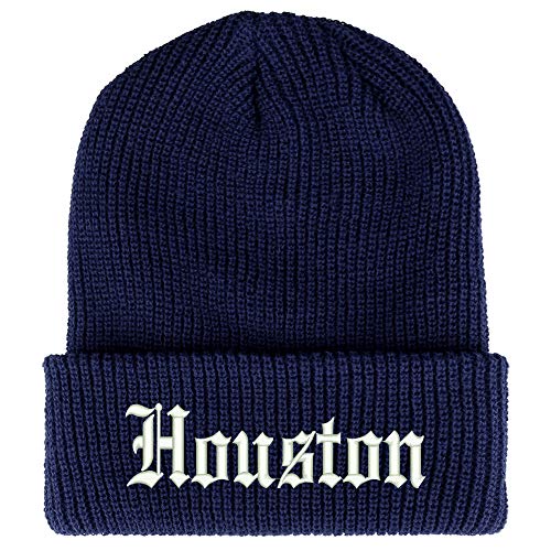 Trendy Apparel Shop Old English Font Houston City Embroidered Ribbed Cuff Knit Beanie