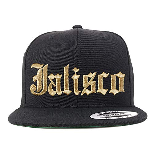 Trendy Apparel Shop Old English Jalisco Gold Embroidered Flatbill Snapback Baseball Cap