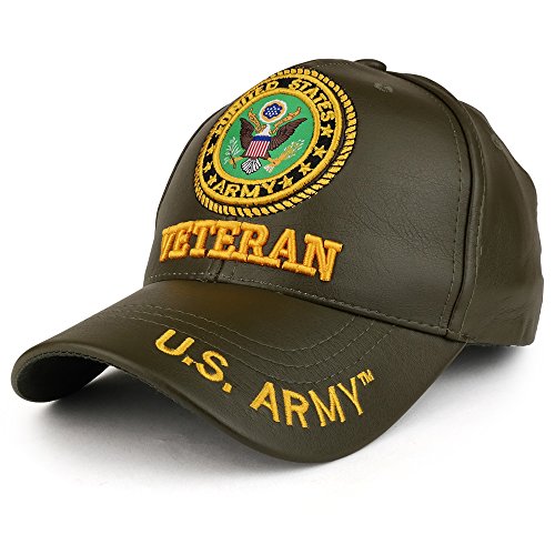 Trendy Apparel Shop U.S. Military Veteran Seal 3D Embroidered PU Leather Adjustable Baseball Cap