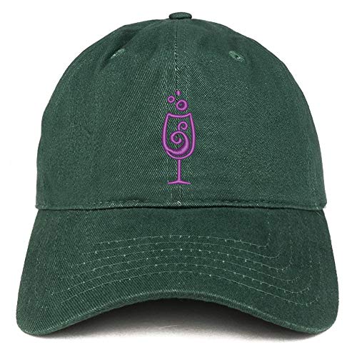 Trendy Apparel Shop Wine Glass Embroidered Soft Crown 100% Brushed Cotton Cap