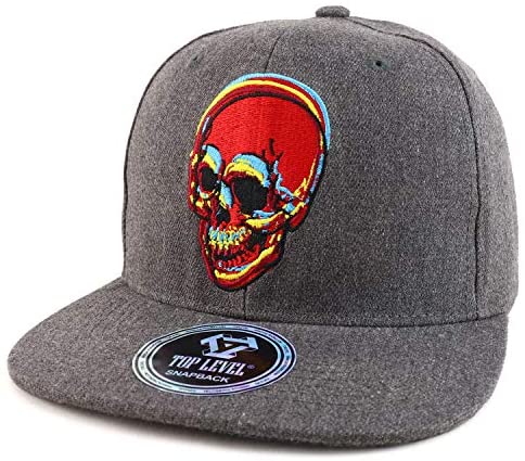 Trendy Apparel Shop Colorful Skull Outline Embroidered Flatbill Snapback Cap