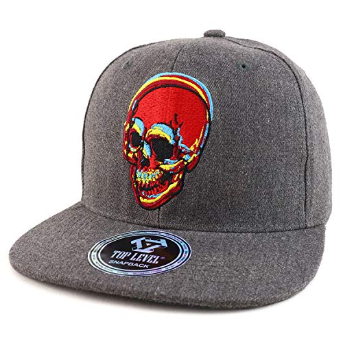 Trendy Apparel Shop Colorful Skull Outline Embroidered Flatbill Snapback Cap
