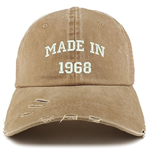 Trendy Apparel Shop Made in 1968 Text 51st Birthday Embroider Frayed Mesh Cap