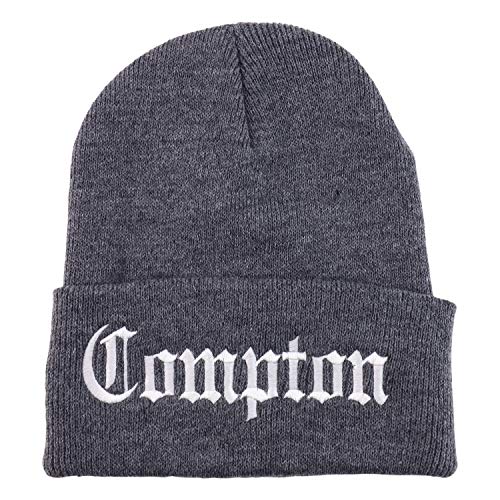 Trendy Apparel Shop Compton Old English Font Embroidered Long Cuff Beanie