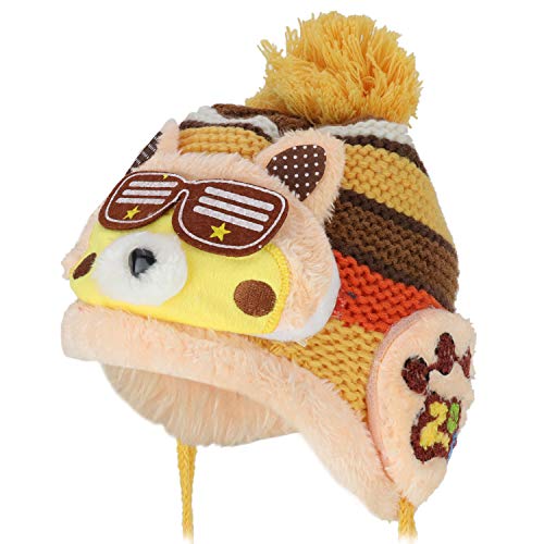 Trendy Apparel Shop Kid's Racoon Animal Fur Trimmed Pom Knit Beanie Hat