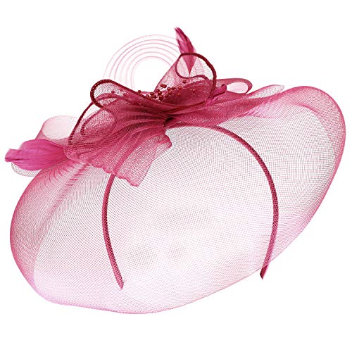 Trendy Apparel Shop Mesh Floral Ribbon Knot Feather Beaded Fascinator Headband