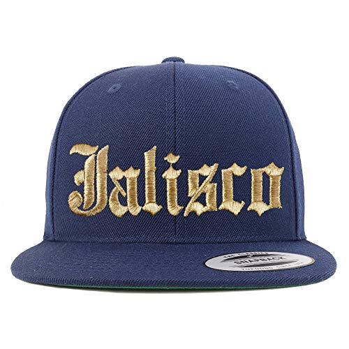 Trendy Apparel Shop Old English Jalisco Gold Embroidered Flatbill Snapback Baseball Cap