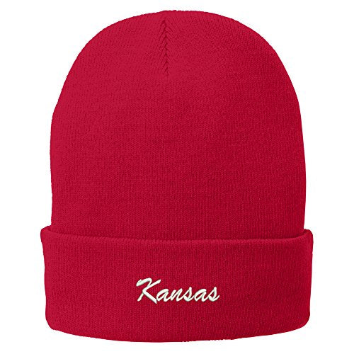 Trendy Apparel Shop Kansas Embroidered Winter Folded Long Beanie