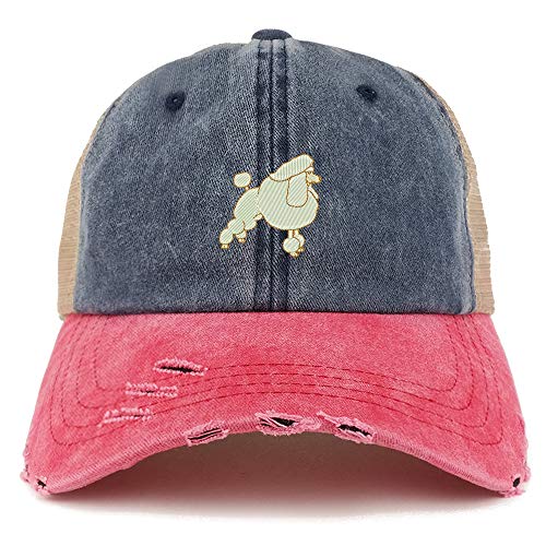 Trendy Apparel Shop Poodle Dog Embroidered Frayed Bill Trucker Mesh Back Cap